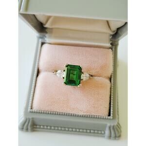 Vintage Green Stone and CZ Sterling Silver Ring